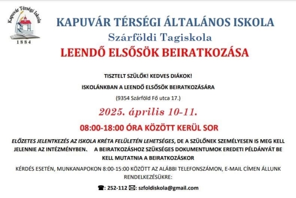 Tájékoztatás - Iskolai beiratkozás 2025.