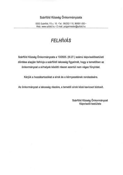 Tájékoztatás - FŰNYÍRÁS A TEMETŐBEN